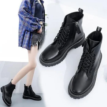 2020 Naujų moteris batai mados Britų stiliaus batai moterims Platforma Nėriniai-up batai Ponios Žiemos batai moterims botas mujer kl481
