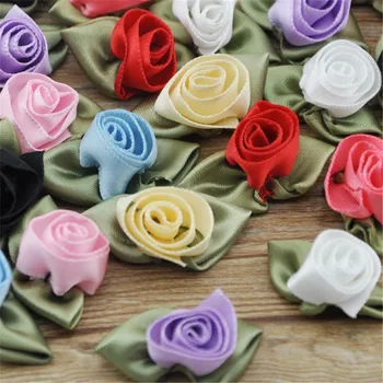 40 vnt Išgalvotas sumaišykite spalvos Satino Kaspinu Rose Flower 