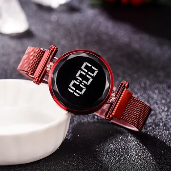 Magnetas Lydinio Tinklelio Diržo LED Ponios Žiūrėti kalnų krištolas Elektroninių Suknelė Žiūrėti Moterų Asmenybės Liesti Laikrodžius zegarek damski