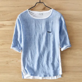 Vyrai 2019 m. Vasaros Mados Prekės ženklo Japonija Stiliaus Banginis Siuvinėjimas Medvilnės Patalynė Trumpas Rankovės O-kaklo T-shirt Vyrai Atsitiktinis Plonas Tee Tshirts