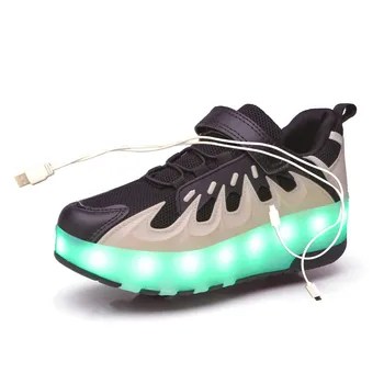 USB Įkrovimo Mados Mergaitės Berniukai LED Šviesos Ritinio Skate Avalynė Vaikams, Vaikiški Sportbačiai Ratų, Dviejų ratų