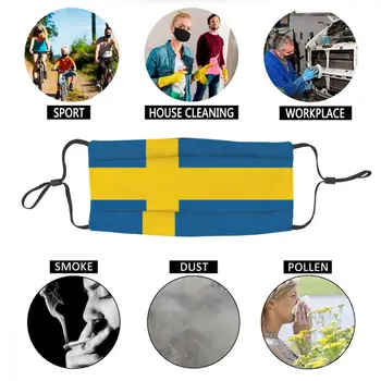 Unisex Suaugusiųjų Švedijos Vėliava Veido Kaukė Anti Migla Apsaugos Respiratorius Ne Vienkartiniai Nagų Mufelinė