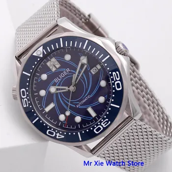 Bliger 41mm Blue Dial Mechaninė Automatinė Mens Watch Sapphire Kristalas, Šviesos Vandeniui Kalendorius Laikrodis Vyrams