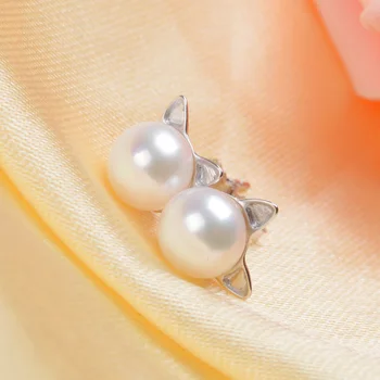 ASHIQI Originali 925 Sterlingas Sidabro Katė Stud Auskarai Natūralių Gėlavandenių perlų, skirtų Moterų ir Mergaičių dovana