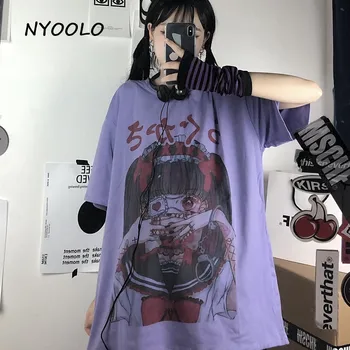 NYOOLO Harajuku streetwear serga tarnaitė grafiti spausdinti trumpomis rankovėmis T-shirt moterims, drabužiai vasara O-kaklo hip-hop marškinėliai, topai