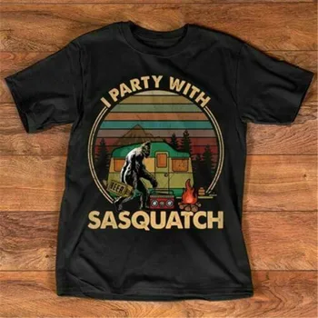 Bigfoot Kempingas I Šalis Su Sasquatch Derliaus Vyrų T-Shirt Medvilnės S-3Xl Jaunimo Vidutinio Amžiaus Vyresnysis Tee Marškinėliai