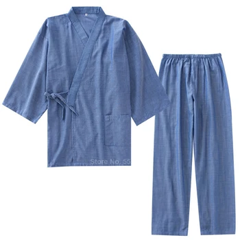 Tradicinių Kimono Sleepwear Pižama Rinkinys, Skirtas Moterims, Vyrams, Medvilnės Prarasti Japonų Stiliaus Maudymosi Yukata Viršuje Kelnių Pora Pižamą