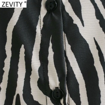 Zevity 2021 Moterų Gyvūnų Modelio Spausdinimo Atsitiktinis Smock Palaidinė Office Ponios Pasukite Žemyn Apykaklės Marškiniai, Elegantiškos Retro Blusas Viršūnes LS7504