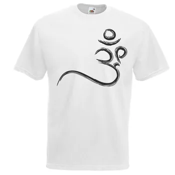2019 Medvilnės Vasaros Stiliaus Mens Balti Om Devanagari Simbolis T-Shirt Šventa Vibracijos Indų Mantra Topmen Marškinėliai Drabužių