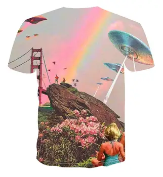 Mados 3D t-shirt vyrų ir moterų gatvės mados trumpas rankovės vaivorykštė pav kraštovaizdžio laisvalaikio Viršuje, vyriški T-shirt