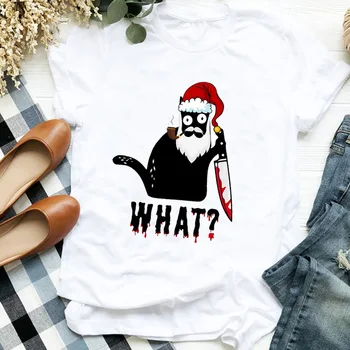 Ką Kačių Kalėdų Spausdinti Marškinėliai Moterims Trumpomis Rankovėmis O Kaklo Laisvus Marškinėlius Moterims, Marškinėliai, Topai Moterų Drabužiai Camisetas Mujer Tees