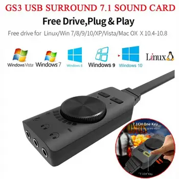 GS3 Garso plokštės Garso Virtualus 7.1 Kanalo Išorės USB KOMPIUTERYJE, Sąsiuvinis 3.5 mm Jack Prietaisai, garso Reguliavimo Ratukas