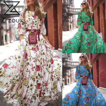 Z-ZOUX Moterų Suknelė Atspausdintas Šifono Bohemijos Suknelės Sexy Ilga Spausdinti Gėlių Maxi Suknelė Plius Dydis Bohemijos Gėlių Suknelės Rudenį