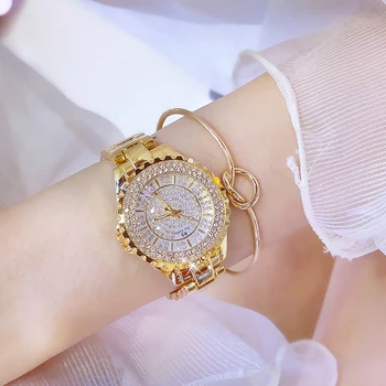 Mados Moterų Laikrodžiai Deimantų Akmens Suknelė Žiūrėti Prabangos Ponios Aukso Žiūrėti reloj de mujer Nerūdijančio Plieno Juosta Kvarcinis Laikrodis