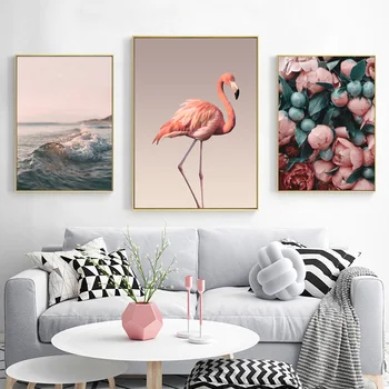 Modernus Nordic Dekoro Flamingo Ir Rose, Rožinės Spalvos, Freskos Plakatas, Nuotraukos Ant Drobės, Sienos Menas Spausdinti Tapyba Už Kambarį