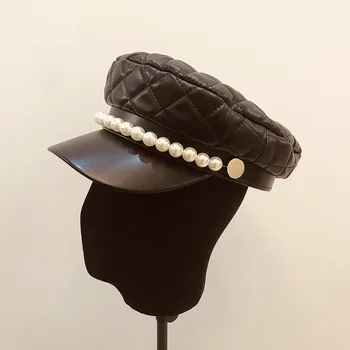 01911-luyanxuan-perlas pu dirbtiniais odos Aukso mygtuką mados grotelės lady paslaugų bžūp moterų skydeliai skrybėlę