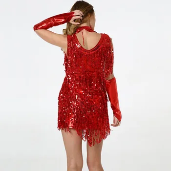 BLINGSTORY 3pcs/set Flapper Suknelės Meno Dec Etape Vestidos V-kaklo, Rankovių Pakraštyje China Raudona Suknelė su Karoliai Pirštinės