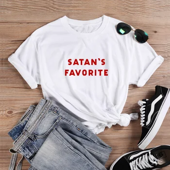 ONSEME Marškinėliai Moterims Satans Mėgstamą Estetinės Tumblr Šūkis Mados 90s Jaunų Stiliaus Vasaros Trumpas Rankovės Marškinėliai Moterims Q-857