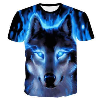 2020 Naujausias Wolf 3D Spausdinimo Gyvūnų Kietas Juokingi Marškinėliai Vyrams trumpomis Rankovėmis Vasaros Marškinėliai Vyrų Mados marškinėlius Vyrų 4XL
