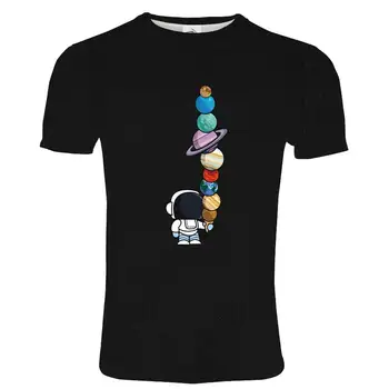 2020 metų Vasaros Karšto pardavimo Vyrai Animacinių filmų Astronautas Ir Planetos Spausdinti Tee marškinėliai atsitiktinis punk juokinga T-shirt Vyrai Moterys T-shirt.