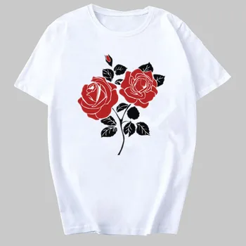 2020 Naujas Moterų marškinėliai Atsitiktinis Harajuku Gėlių Spausdinti Viršūnes Tee Vasaros Moterų marškinėliai trumpomis Rankovėmis marškinėliai Moterims Drabužių