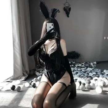 Bunny Mergina Sexy Anime Cosplay kostiumas Maid apatinis Trikotažas Triušis Bodysuit Erotinė Apranga moterims Suvynioti Krūtinės Saldus Dovana Draugei