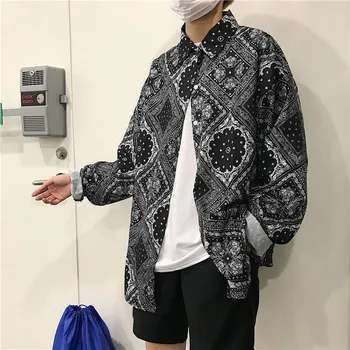 Moteris Vyras Derliaus Streetwear Hip-Hop Prarasti Bandana Palaidinė Korėjos Harajuku Punk Marškinėliai Negabaritinių Viršuje Blusas Havajai Mados Paisley