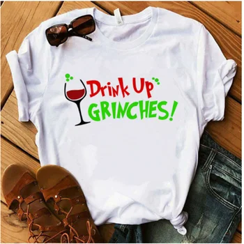 Moterys, Mielas Laiškas Grinch T-shirt Moterims Spausdinti Harajuku Baltos Kalėdų Mados Drabužių Grinch T-Shirt AOWOF Juokinga Grinch T-shirt