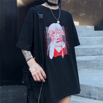 Japonijos ins siaubo įdomus anime mergina spausdinimo atsitiktinis apvalios kaklo trumpomis rankovėmis T-shirt gatvės asmenybės prarasti vasaros nauja pora