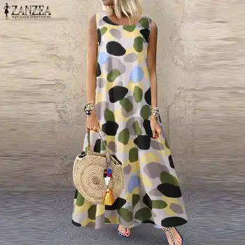 Elegantiškas Summer Maxi Dress ZANZEA 2021 Moterų Spausdinti Sundress Atsitiktinis Rankovių Sarafans Vestidos Moterų, O Kaklo Drabužius, Plius Dydis