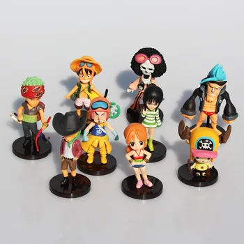 Anime One Piece Mielas Mini figūrėlių, Šiaudų Skrybėlę Luffy/Roronoa/Zoro/Sanji/Chopper Pav Žaislai 9pcs/nustatyti chrisrmas dovana
