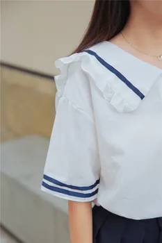 2019 Naujas Japonija Stiliaus Mielas Sailor Apykaklę, Trumpas Rankovės Marškinėliai Moterims Vasaros Atsitiktinis Palaidų Palaidinė Institutas Vėjo Moteris Kawaii Viršūnės