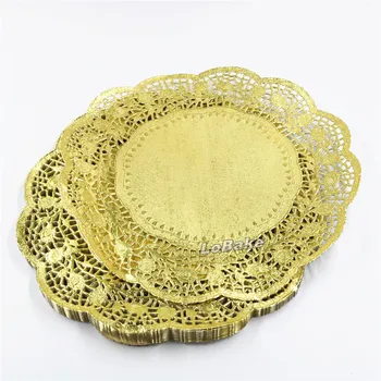 (100 vnt/pak) naujokų 12 cm aukso spalvos apvalūs popieriniai nėriniai doilies cupcake duona placemats namuose vakarienės stalo