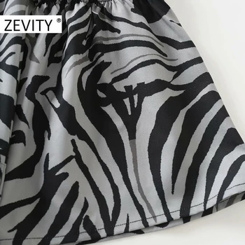 Zevity Naujas Moterų Vintage V Kaklo Zebras Dryžuotas Spausdinti Tiesiai Mini Suknelė Office Ponios Prašmatnus Blyksnius Rankovės Atsitiktinis Vestido DS4575