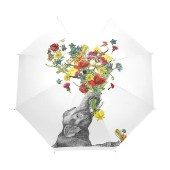 Dramblių Menas su Gėlių Spausdinti Skėtis skėtį nuo saulės Tris Lankstymo Lietaus Moterų Skėtis Linksmų Dovanų Skėtis Meilužio Draugas