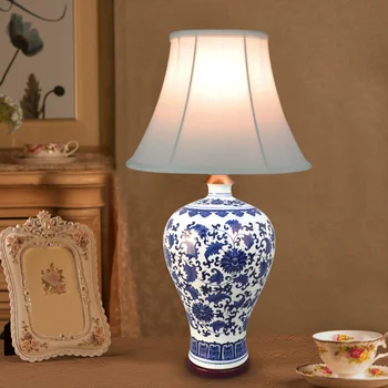 Kinijos ranka-dažytos keramikos Stalo Lempos, klasikinis, modernus balto audinio atspalvis E27 LED lempa stalo&studija&naktiniai&fojė ZSTCDSC001
