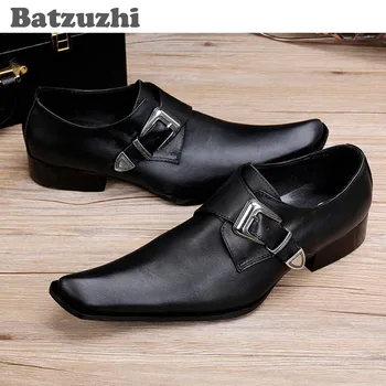 Batzuzhi Japonų Stiliaus Mados Aikštė Kojų vyriški Batai Juodos Odos Suknelė Bateliai Vyrai Sagtis Mažai Padėti Vestuves/Verslo Bateliai Vyrai