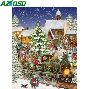 AZQSD Diamond Siuvinėjimo Kalėdų Santa Traukinio Mozaikos kvadratiniu Gręžimo Rankdarbiams Diamond Tapybos Animacinių filmų Rankų darbo Amatų