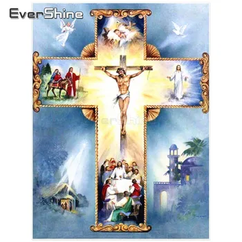 EverShine Diamond Mozaikos Religijos Kryželiu Visiškai Apvalus Deimantas Tapybos Jėzaus Paveikslėlį Strazdų Diamond Siuvinėjimo Pardavimas
