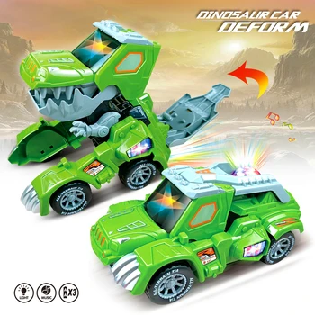 Elektros Dinozaurų Vaikų Žaislas Automobilis 3D Šviesos Deformuoti Dinozaurų Robotas Transporto priemonės LED Šviesos Muzika Dino Automobilių Žaislas Dovana Vaikams