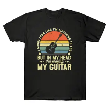 Aš Gali Atrodyti, aš Klausytis Tu Vintage Gitaros Mėgėjas vyriški Juodi Marškinėliai Harajuku Ullzang Juokinga T-shirt korėjos Stiliaus Tees