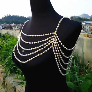Aukštos klasės užsakymą elegantiškas daugiasluoksnės pearl grandinės karoliai pakabučiai moterų vestuvių pečių grandinės nuotakos kūno papuošalų, collier