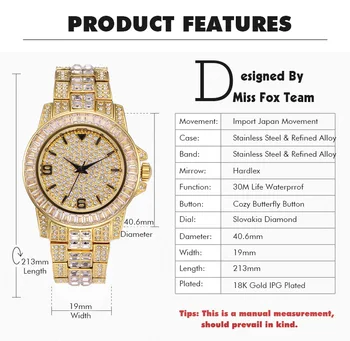 MISSFOX vyriški Laikrodžiai Vyrams 2019 Baguette Deimantų Žiūrėti Vyrų Prabangos Prekės ženklo Vyras Žiūrėti 18K Aukso Vandeniui Žiūrėti Kvarcinis Laikrodis