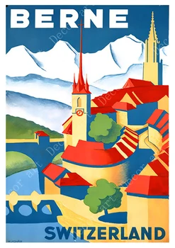 Šveicarija, Berne Zermatt Alpės Caux Derliaus Kelionės Klasikinis Drobės Tapybos Kraft Plakatai, Sienų Lipdukai Namų Dekoro Dovana
