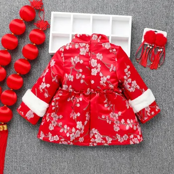 Kūdikių Kinų Pavasario Šventė Drabužius 2020 Naujųjų Metų Vaikams Tirštėti Raudona Siuvinėjimo tangsui Šiltas Mergaičių Derliaus Qipao ilgomis Rankovėmis