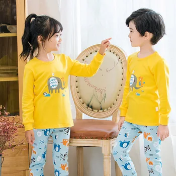 2019 m. Rudenį, Žiemą Vaikai Pižama Sleepwear Rinkiniai Baby Girl Berniuko Drabužiai, Pižamos Vaikams Pijamas ilgomis Rankovėmis marškinėliai+Kelnės 2vnt Pijamas