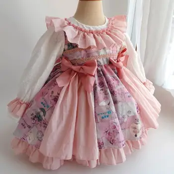 2VNT Rudens Žiemos Naujas ispanų Lolita Princesė Suknelė ilgomis rankovėmis Spausdinti Nėrinių suknelė mergaitėms birthday party dress vestidos Y3383