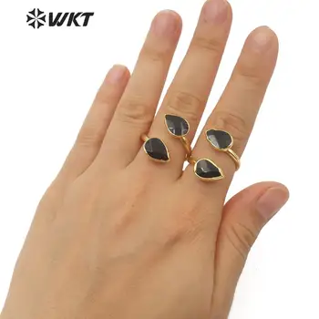 WT-R348 Natūralaus akmens žiedas, lašo forma, juoda vartų žiedas unikalus dizainas su aukso Electroplated žiedas moteris mados akmens papuošalai