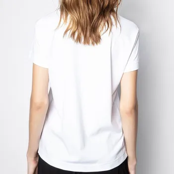 2021 m. Ankstyvą Pavasarį Moterims Medvilnės Marškinėliai Lady O-Kaklo trumpomis Rankovėmis Raidžių Spausdinti Tee Viršų Moteriška Balta Mados marškinėliai drabužių
