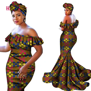 2020 Naujas heidi bazin Riche afrikos Suknelės Moterims Seksualus V-kaklo medvilnės Suknelės Su Headwrap pluz dydis Dashiki Moterų Drabužių WY4672